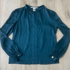 Diane Von Furstenberg Emerald Green Silk Billow Blouse